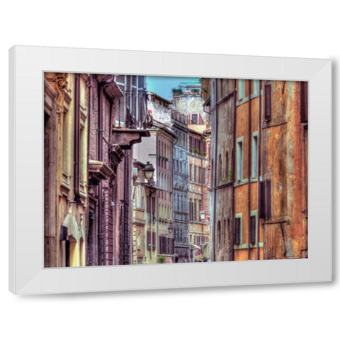 Narrow street through old buildings in Rome, Italy White Modern Wood Framed Art Print by Frank, Assaf