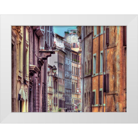 Narrow street through old buildings in Rome, Italy White Modern Wood Framed Art Print by Frank, Assaf