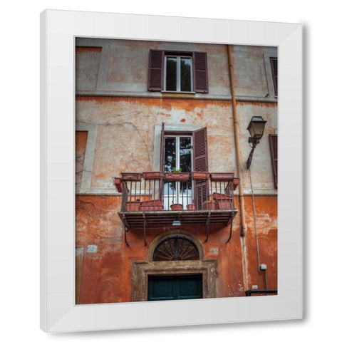 Old building with balcony in Rome, Italy White Modern Wood Framed Art Print by Frank, Assaf
