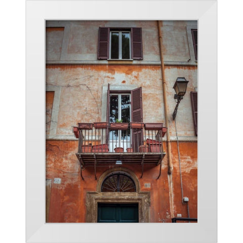 Old building with balcony in Rome, Italy White Modern Wood Framed Art Print by Frank, Assaf