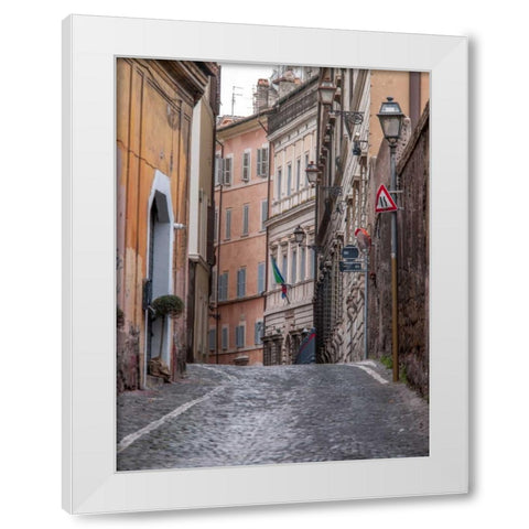 Narrow street through old buildings in Rome, Italy White Modern Wood Framed Art Print by Frank, Assaf