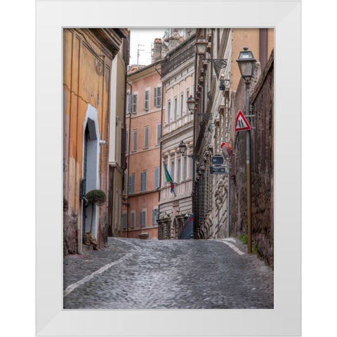 Narrow street through old buildings in Rome, Italy White Modern Wood Framed Art Print by Frank, Assaf