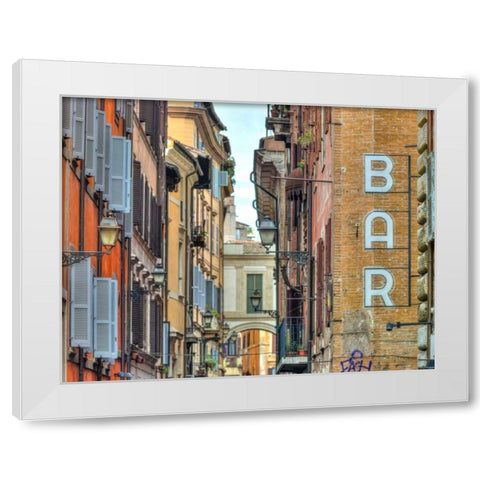 Narrow street through old buildings in Rome, Italy White Modern Wood Framed Art Print by Frank, Assaf