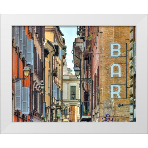 Narrow street through old buildings in Rome, Italy White Modern Wood Framed Art Print by Frank, Assaf