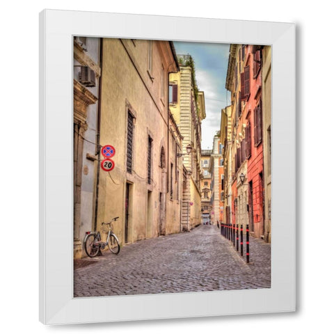 Narrow street through old buildings in Rome, Italy White Modern Wood Framed Art Print by Frank, Assaf
