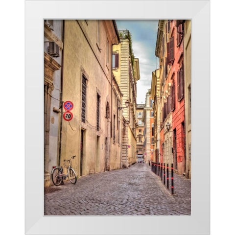 Narrow street through old buildings in Rome, Italy White Modern Wood Framed Art Print by Frank, Assaf