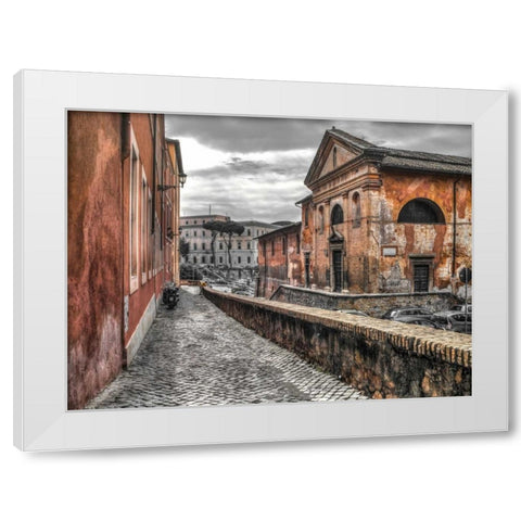 Narrow streets through old buildings, Rome, Italy White Modern Wood Framed Art Print by Frank, Assaf
