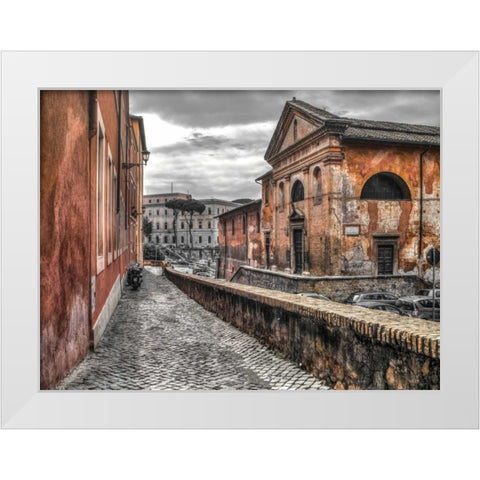 Narrow streets through old buildings, Rome, Italy White Modern Wood Framed Art Print by Frank, Assaf