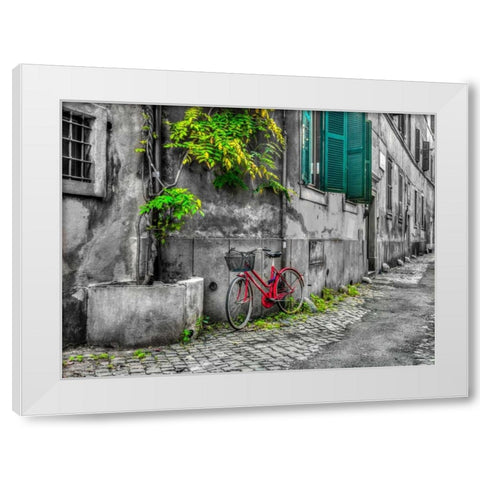 Bicycle outside old building, Rome, Italy White Modern Wood Framed Art Print by Frank, Assaf