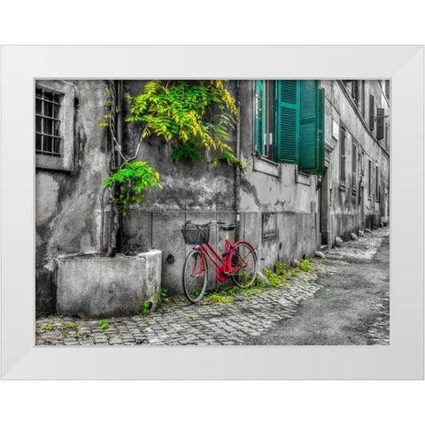 Bicycle outside old building, Rome, Italy White Modern Wood Framed Art Print by Frank, Assaf