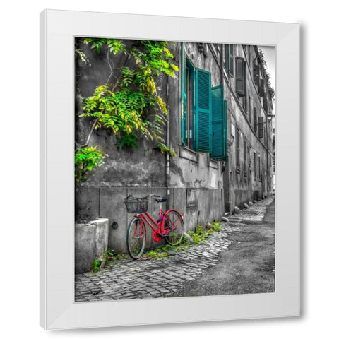 Bicycle outside old building, Rome, Italy White Modern Wood Framed Art Print by Frank, Assaf