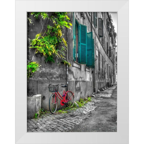 Bicycle outside old building, Rome, Italy White Modern Wood Framed Art Print by Frank, Assaf