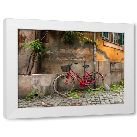 Bicycle outside old building, Rome, Italy White Modern Wood Framed Art Print by Frank, Assaf