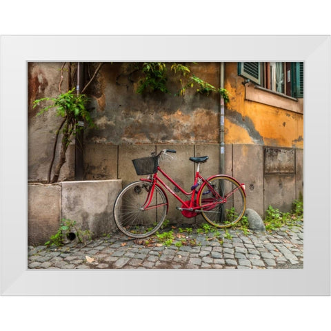 Bicycle outside old building, Rome, Italy White Modern Wood Framed Art Print by Frank, Assaf