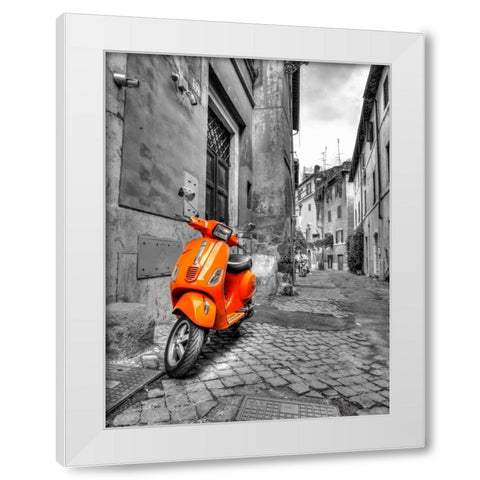 Scooter parked in narrow street of Rome, Italy White Modern Wood Framed Art Print by Frank, Assaf