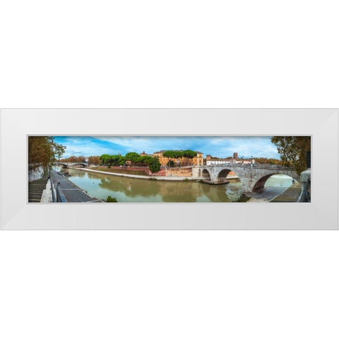 Tiber river through the city of Rome, Italy White Modern Wood Framed Art Print by Frank, Assaf