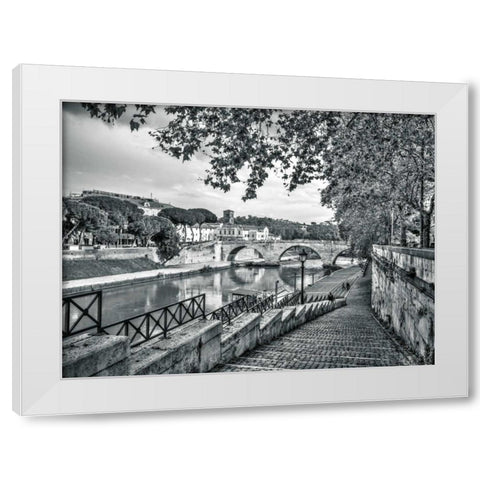 Tiber river through the city of Rome, Italy White Modern Wood Framed Art Print by Frank, Assaf