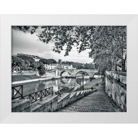 Tiber river through the city of Rome, Italy White Modern Wood Framed Art Print by Frank, Assaf