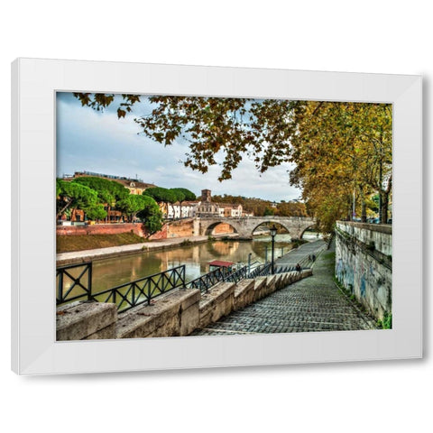 Tiber river through the city of Rome, Italy White Modern Wood Framed Art Print by Frank, Assaf