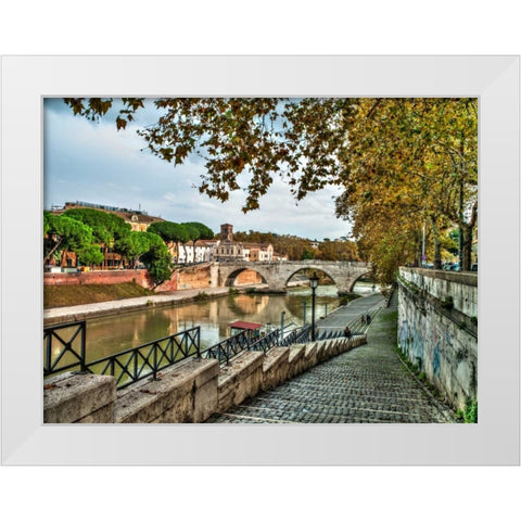 Tiber river through the city of Rome, Italy White Modern Wood Framed Art Print by Frank, Assaf
