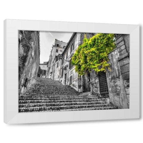 Steps through old buildings in Rome, Italy White Modern Wood Framed Art Print by Frank, Assaf