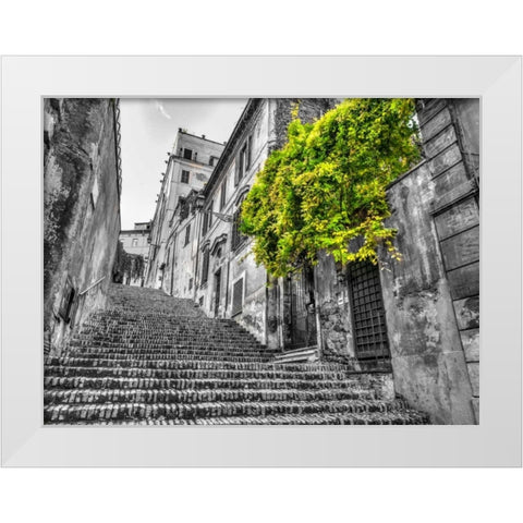 Steps through old buildings in Rome, Italy White Modern Wood Framed Art Print by Frank, Assaf