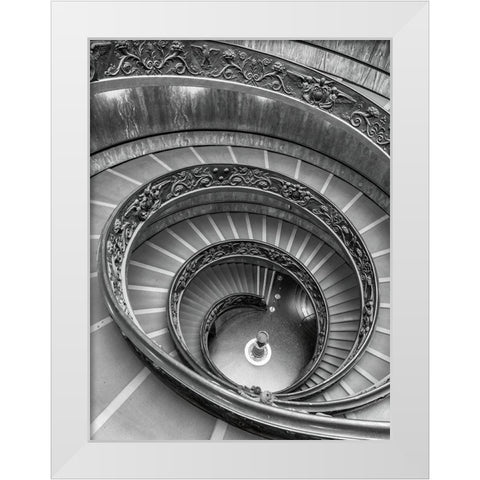 Spiral staircase at the Vatican museum-Rome-Italy White Modern Wood Framed Art Print by Frank, Assaf