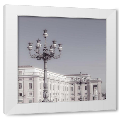 Lamppost in St. Peters Basilica square, Vatican, Rome White Modern Wood Framed Art Print by Frank, Assaf