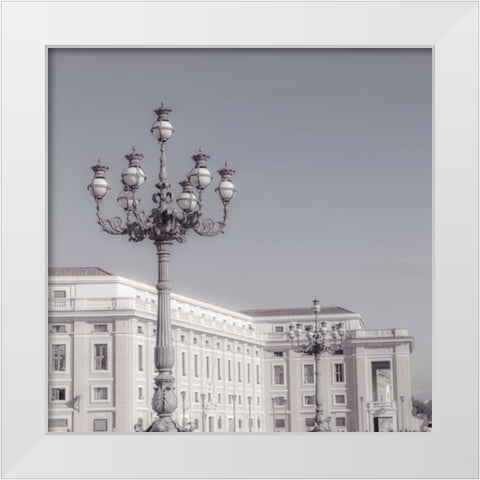 Lamppost in St. Peters Basilica square, Vatican, Rome White Modern Wood Framed Art Print by Frank, Assaf