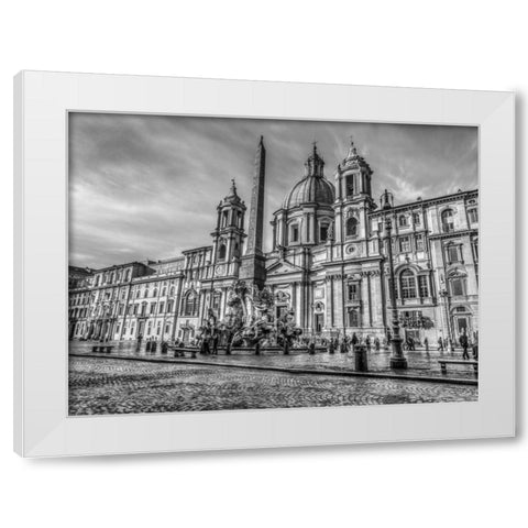 Piazza Navona and Fountain of Neptune. Rome, Italy White Modern Wood Framed Art Print by Frank, Assaf