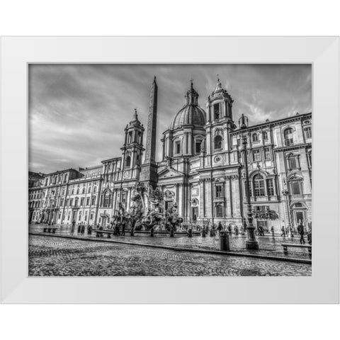 Piazza Navona and Fountain of Neptune. Rome, Italy White Modern Wood Framed Art Print by Frank, Assaf