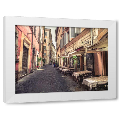 Street cafe in Rome White Modern Wood Framed Art Print by Frank, Assaf