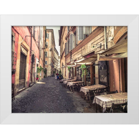 Street cafe in Rome White Modern Wood Framed Art Print by Frank, Assaf