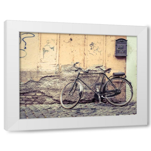 Bicycle outdise old house in Rome White Modern Wood Framed Art Print by Frank, Assaf