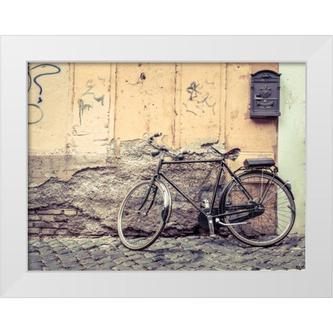 Bicycle outdise old house in Rome White Modern Wood Framed Art Print by Frank, Assaf
