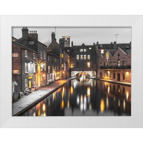 View of Gas street basin at evening in Birmingham, UK White Modern Wood Framed Art Print by Frank, Assaf