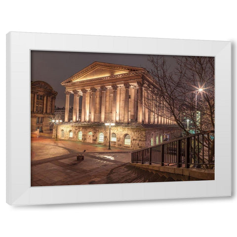 Famous Chamberlain square during night, Birmingham, UK White Modern Wood Framed Art Print by Frank, Assaf