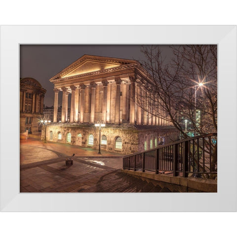 Famous Chamberlain square during night, Birmingham, UK White Modern Wood Framed Art Print by Frank, Assaf