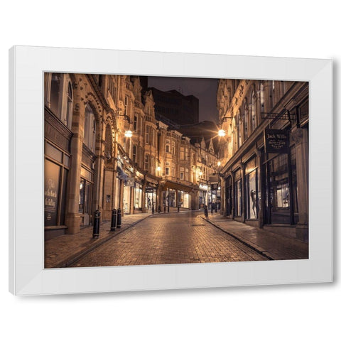 View of Cannon street at night, Birmingham, UK White Modern Wood Framed Art Print by Frank, Assaf