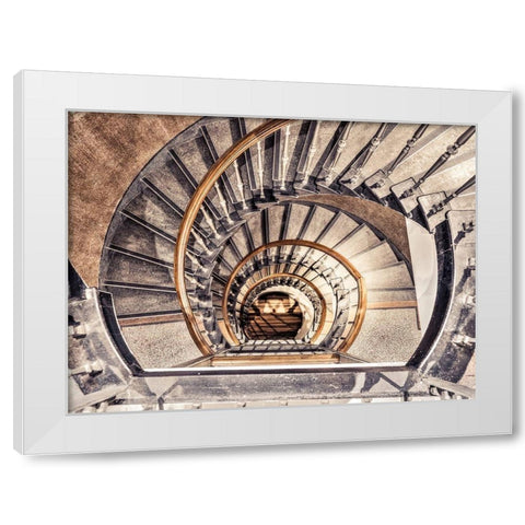 Spiral staircase from above in a building-Birmingham-UK White Modern Wood Framed Art Print by Frank, Assaf