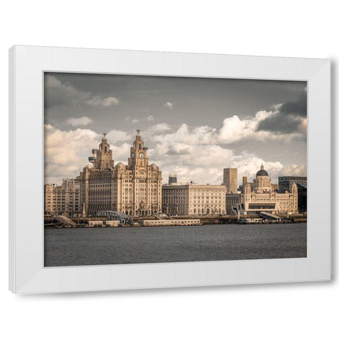 Liverpool skyline across the River Mersey, UK White Modern Wood Framed Art Print by Frank, Assaf