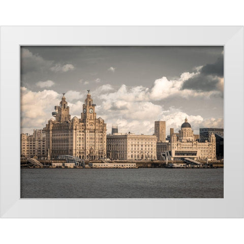 Liverpool skyline across the River Mersey, UK White Modern Wood Framed Art Print by Frank, Assaf