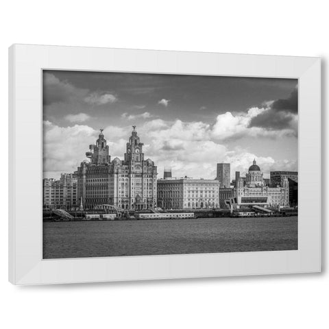 Liverpool city skyline across the River Mersey, UK, FTBR-1870 White Modern Wood Framed Art Print by Frank, Assaf