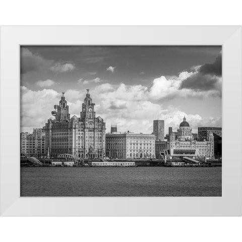 Liverpool city skyline across the River Mersey, UK, FTBR-1870 White Modern Wood Framed Art Print by Frank, Assaf