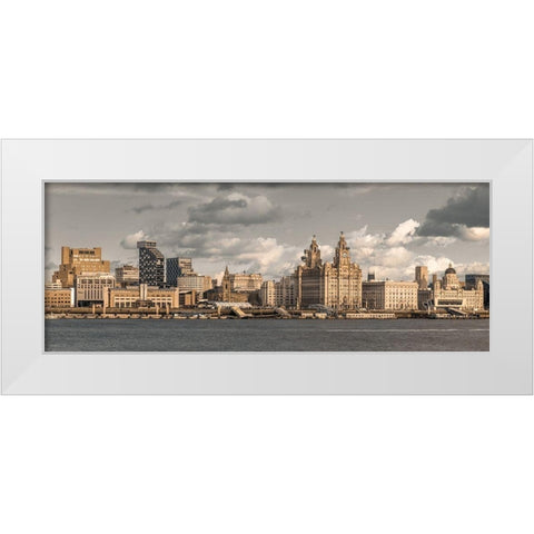 Liverpool skyline across the River Mersey, UK White Modern Wood Framed Art Print by Frank, Assaf