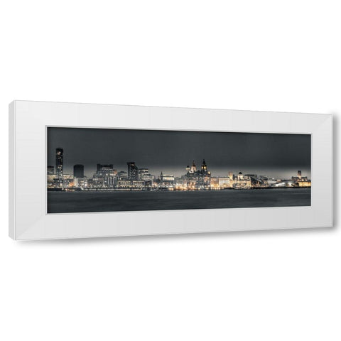 Liverpool skyline across the River Mersey, UK White Modern Wood Framed Art Print by Frank, Assaf