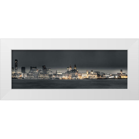 Liverpool skyline across the River Mersey, UK White Modern Wood Framed Art Print by Frank, Assaf