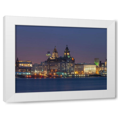 Liverpool city skyline across the River Mersey, UK,FTBR-1871 White Modern Wood Framed Art Print by Frank, Assaf