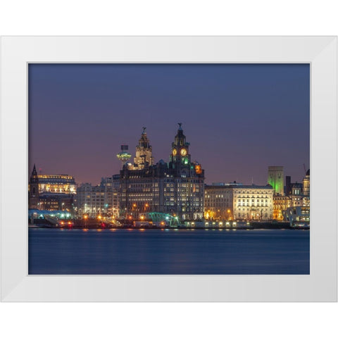 Liverpool city skyline across the River Mersey, UK,FTBR-1871 White Modern Wood Framed Art Print by Frank, Assaf