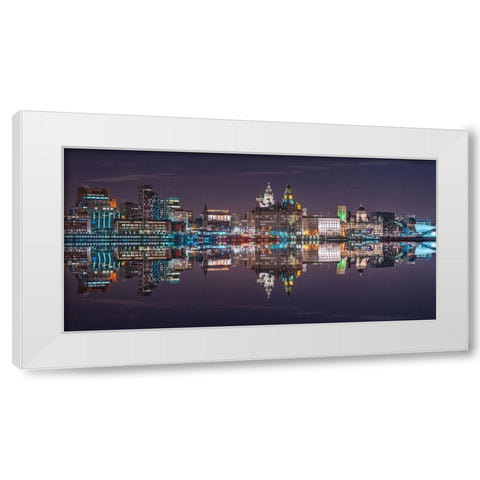 Liverpool city skyline across the River Mersey, UK, FTBR-1872 White Modern Wood Framed Art Print by Frank, Assaf